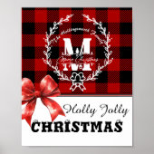 Frohe Weihnachten Monogramm Kranz Buffalo Plaid Poster (Vorne)