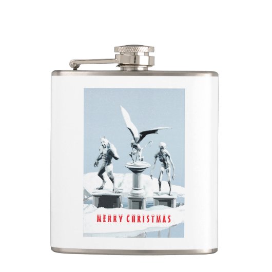 Frohe Weihnachten. Monster-Eisskulpturen Flachmann (Vorderseite)