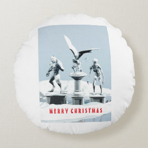Frohe Weihnachten. Monster-Eisskulpturen Rundes Kissen