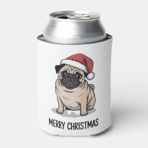 Frohe Weihnachten Mops Hund Santa Hut Urlaubszeit Dosenkühler