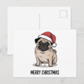 Frohe Weihnachten Mops-Hund Weihnachtsmannmütze Fe (Vorne/Hinten)