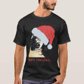 Frohe Weihnachten Mops mit Weihnachtsmannmütze Cla T-Shirt (Vorderseite)