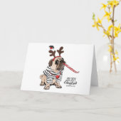 Frohe Weihnachten | Mops Reindeer Karte (Gelbe Blume)