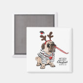 Frohe Weihnachten | Mops Reindeer Magnet (Vorderseite/Rückseite)