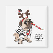 Frohe Weihnachten | Mops Reindeer Magnet (Vorne)