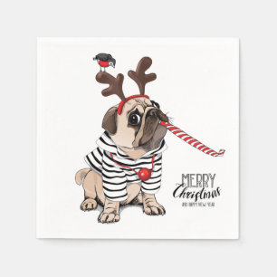 Frohe Weihnachten   Mops Reindeer Serviette
