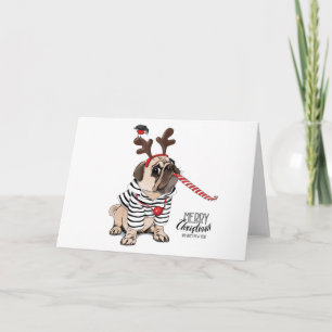 Frohe Weihnachten   Mops-Rentier Karte