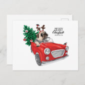 Frohe Weihnachten | Mops Vintage Car Postkarte (Vorne/Hinten)