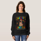Frohe Weihnachten Mops Weihnachtsmannmütze Lights Sweatshirt (Vorne ganz)
