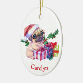 Frohe Weihnachten Mops Welpe Weihnachten Keramik Ornament (Links)