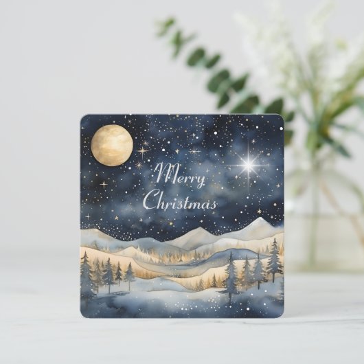 Frohe Weihnachten Mountain Sky Star Familienname Karte (Stehend Vorderseite)