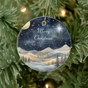 Frohe Weihnachten Mountain Sky Star Familienname Keramik Ornament