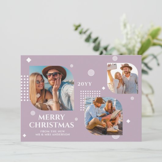 Frohe Weihnachten Mr. & Mrs. 3 Foto Collage Modern (Stehend Vorderseite)