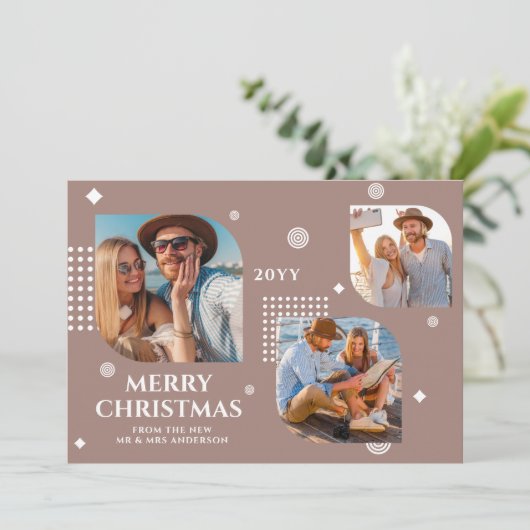 Frohe Weihnachten Mr. & Mrs. 3 Foto Collage Modern (Stehend Vorderseite)