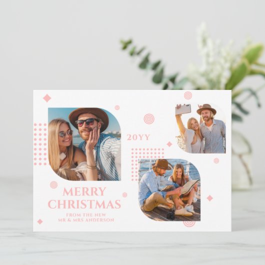 Frohe Weihnachten Mr. & Mrs. 3 Foto Collage Modern (Stehend Vorderseite)