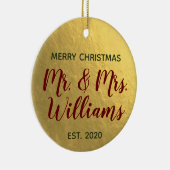 Frohe Weihnachten Mr. & Mrs. Keramik Ornament (Rechts)