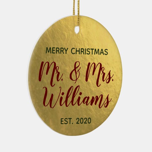 Frohe Weihnachten Mr. & Mrs. Keramik Ornament (Rechts)