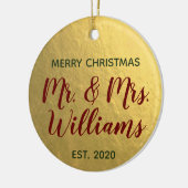 Frohe Weihnachten Mr. & Mrs. Keramik Ornament (Links)