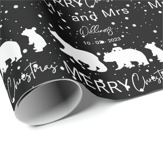 Frohe Weihnachten Mr. & Mrs. Polar Bear Familie Bl Geschenkpapier (Rolleneckpunkt)