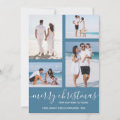Frohe Weihnachten Multi Foto Blue Holiday Card (Vorderseite)