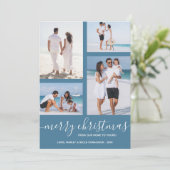 Frohe Weihnachten Multi Foto Blue Holiday Card (Stehend Vorderseite)