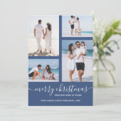 Frohe Weihnachten Multi Foto Blue Holiday Card (Stehend Vorderseite)