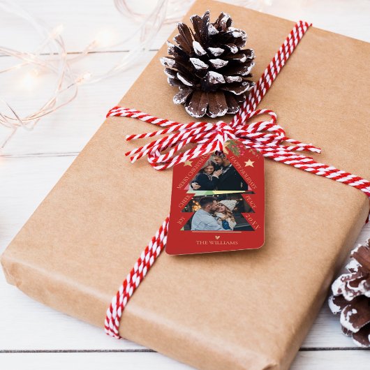 Frohe Weihnachten Multi Foto Tree Red Holiday Geschenkanhänger