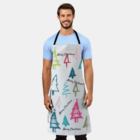 Frohe Weihnachten Multicolor Abstrakte Bäume Schürze (Getragen)