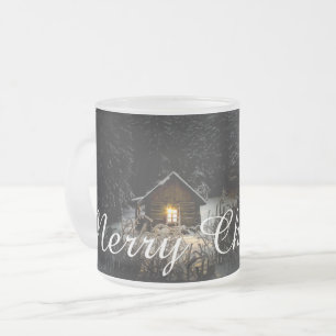 Frohe Weihnachten Mystische Hütte Tiefer Wald Mattglastasse