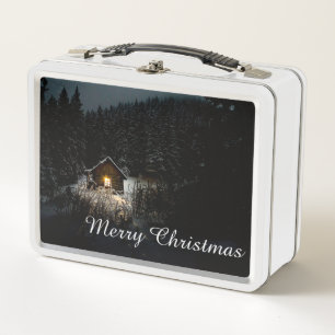 Frohe Weihnachten Mystische Hütte Tiefer Wald Metall Brotdose