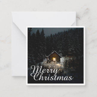 Frohe Weihnachten Mystische Hütte Tiefer Wald Mitteilungskarte