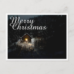 Frohe Weihnachten Mystische Hütte Tiefer Wald Postkarte