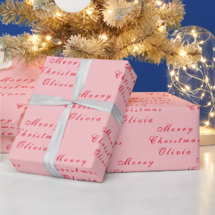 Frohe Weihnachten Name Pink Rot Einfach Modern Geschenkpapier