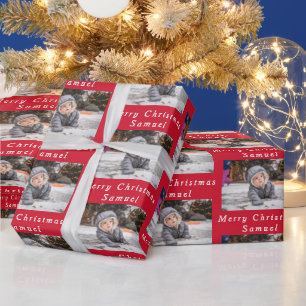 Frohe Weihnachten Name Rot Weiß Fotocollage Geschenkpapier