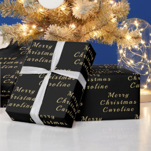 Frohe Weihnachten Name Schwarz Gold Einfach Modern Geschenkpapier
