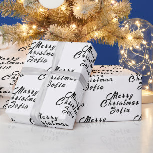 Frohe Weihnachten Name Schwarz Weiß Einfach Modern Geschenkpapier
