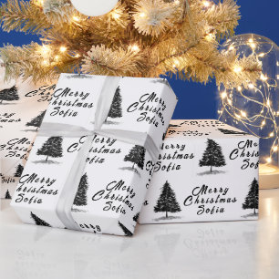 Frohe Weihnachten Name Schwarz Weiß Einfach Modern Geschenkpapier