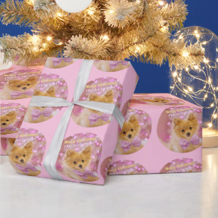 Frohe Weihnachten & Name, Süßer Hund, Blassrosa Geschenkpapier