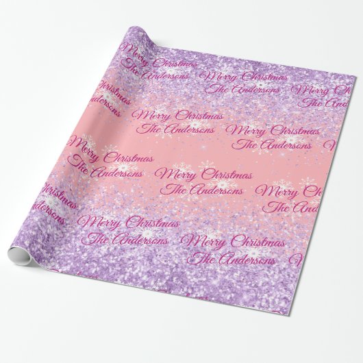 Frohe Weihnachten, Namen, Fuchsia-Script, Glitzer Geschenkpapier (Ungerollt)