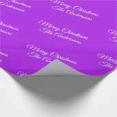 Frohe Weihnachten, Namen, weiße Schrift auf Lila Geschenkpapier (Ecke)
