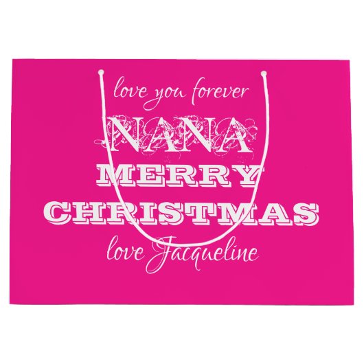 Frohe Weihnachten Nana Classic Script Chic Pink Große Geschenktüte (Vorderseite)