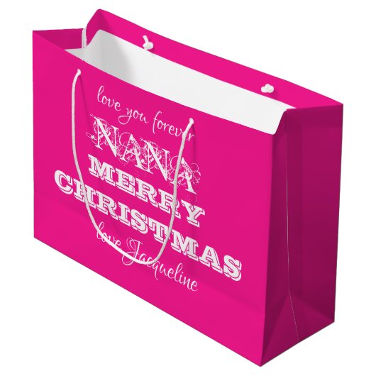 Frohe Weihnachten Nana Classic Script Chic Pink Große Geschenktüte (Vorderseite Schrägansicht)