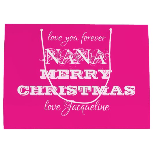 Frohe Weihnachten Nana Classic Script Chic Pink Große Geschenktüte (Rückseite)