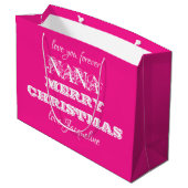 Frohe Weihnachten Nana Classic Script Chic Pink Große Geschenktüte (Rückseite Schrägansicht)