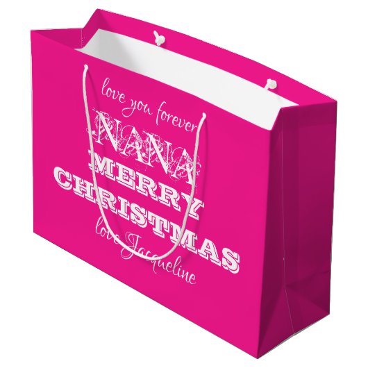 Frohe Weihnachten Nana Classic Script Chic Pink Große Geschenktüte (Rückseite Schrägansicht)