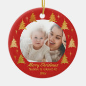 Frohe Weihnachten Nanna & Grandad - Red Gold Foto Keramik Ornament (Vorne)