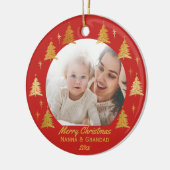 Frohe Weihnachten Nanna & Grandad - Red Gold Foto Keramik Ornament (Links)