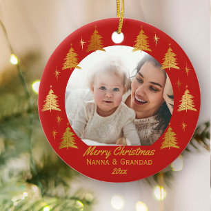 Frohe Weihnachten Nanna & Opa - Red Gold Foto Keramik Ornament
