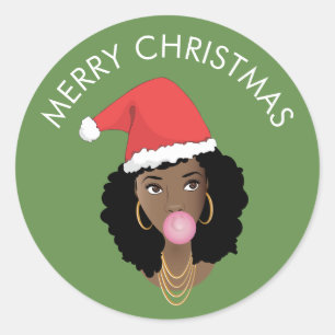 Frohe Weihnachten Naturhaar, Weihnachtsmannmütze, Runder Aufkleber