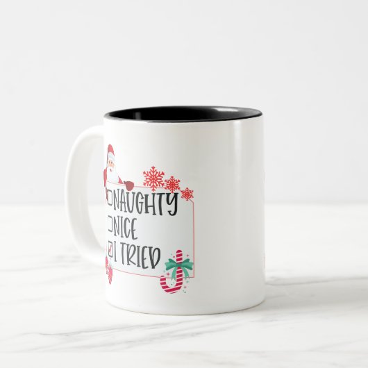 Frohe Weihnachten, Naughty Nice Ich versuchte es Zweifarbige Tasse (Vorderseite Links)